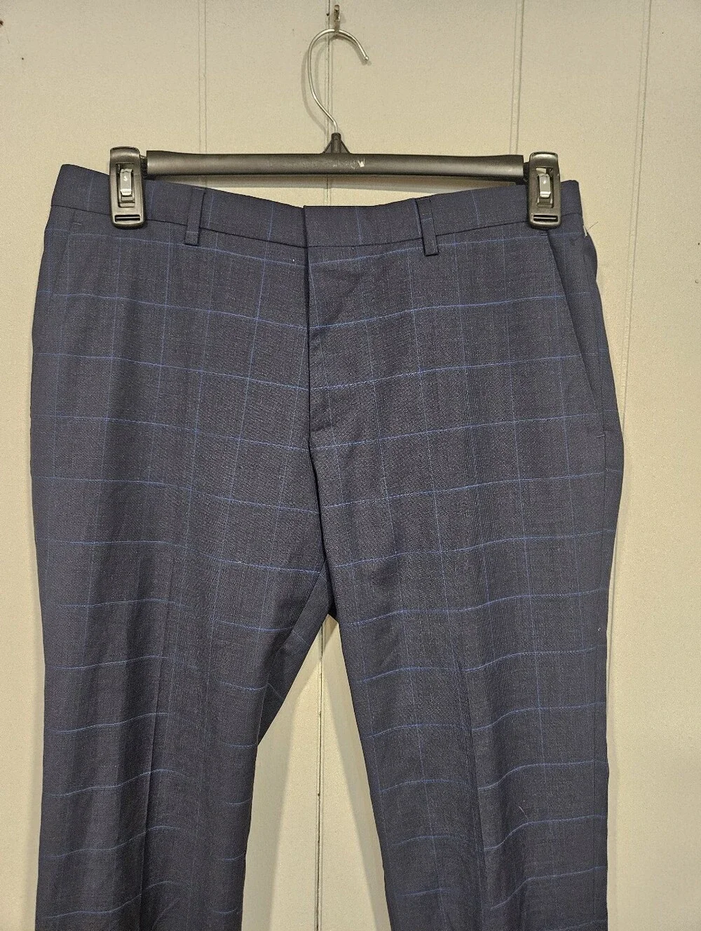 Hugo Boss 32x32 Regular Fit Blue Plaid Wool Flat Front Dress Suit Pants NWOT